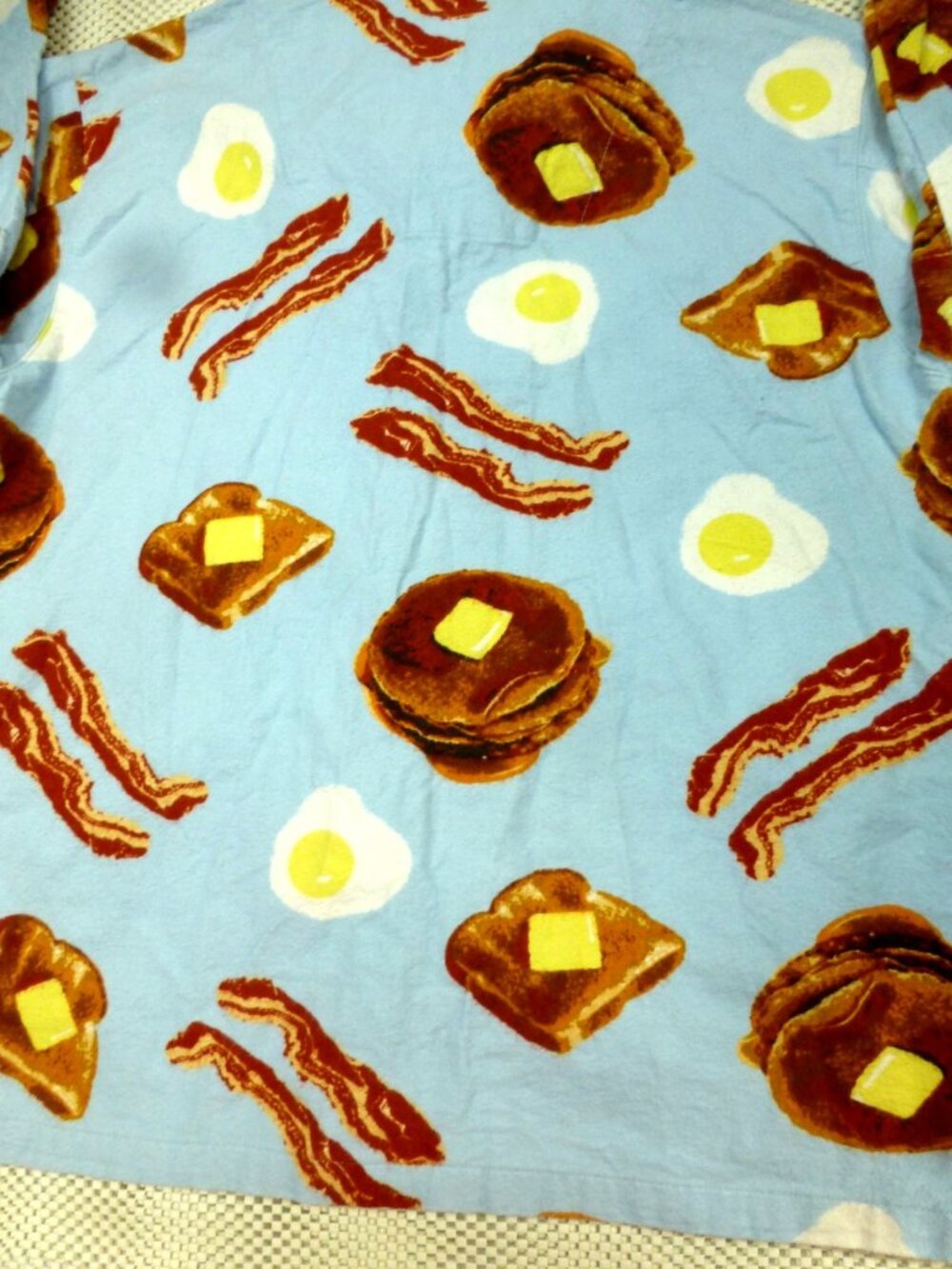 Breakfast-Themed PJ Studio Blue Cotton Pajama Set With Bacon Eggs & Pancakes Pri - Picture 4 of 16